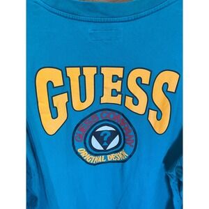 Guess Originals Mens XXL Teal Blue Long Sleeve Graphic T-Shirt Big Logo Cotton